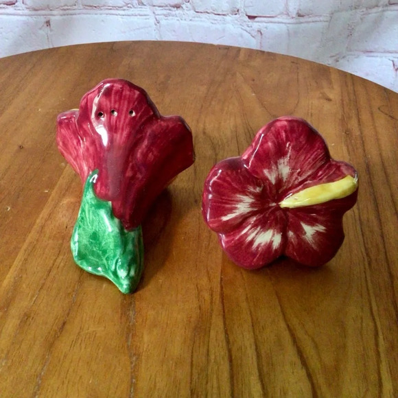 Vintage Hand Painted Flower Ceramic Salt and Pepper Shaker Pair - Picture 1 of 7
